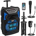 Pyle Portable Bluetooth PA Speaker System - 400W Outdoor Bluetooth Speaker Portable PA System w/Microphone in, Party Lights, MP3/USB SD Card Reader, FM Radio, Rolling Wheels - Mic, Remote - PPHP82SM