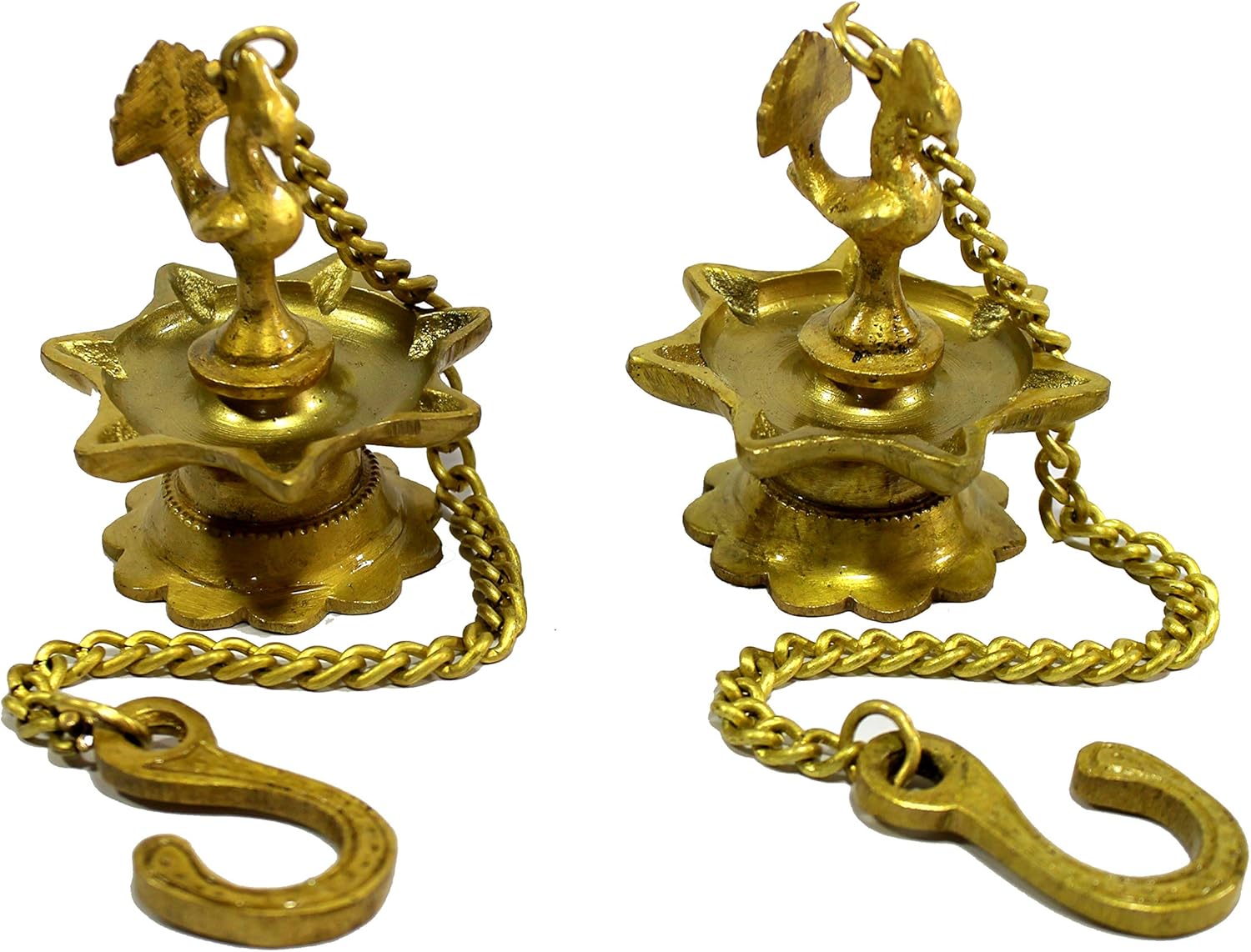 Oil Lamps & Accessories - eSplanade - Krishna Wall Hanging Brass Diya with Chain | Peacock Diya Pair | Oil Lamp | Home Decor | Diya, Deepak, Deepam - Brass