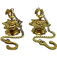 Esplanade Brass Peacock Wall Hanging Diya Oil Lamp with Chain - Set of 2 - 3.5" Inches (H) Small - Golden