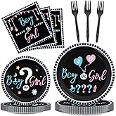 96 Pieces Gender Reveal Party Plates Boy or Girl Theme Party Decorations Gender Reveal Paper Plates and Napkins Boy or Girl Disposable Dessert Tableware Set Halloween Baby Shower Supplies 24 Guests