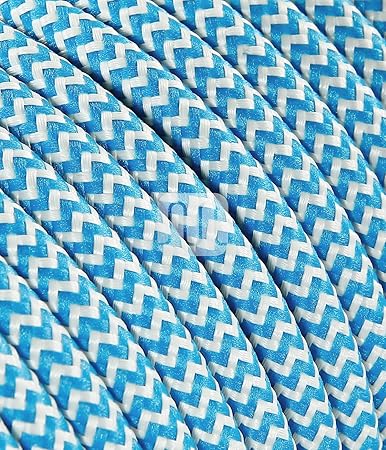 Textilkabel Stoffkabel SuperFlex türkis weiß zickzack zum bau dekorativer Textilkabellampen, Pendelleuchten, Hängelampen Stof