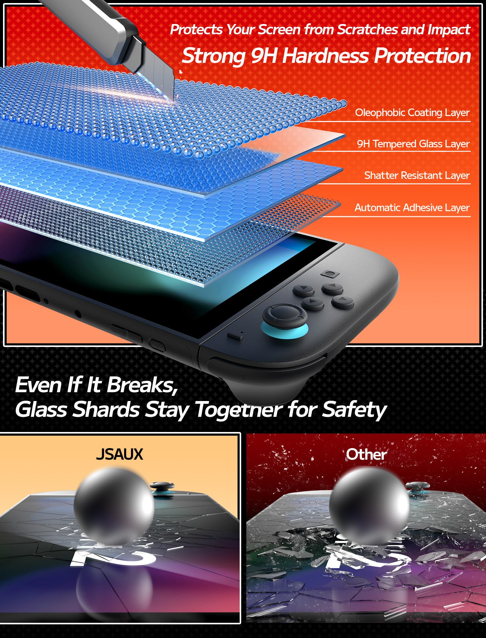 JSAUX 3er-Pack Schutz Glas für Nintendo Switch 2 (2025), Einfache Installation mit Montagerahmen, Ultra HD Displayschutzfolie mit 9H Härte, Kratzfest, Full-Screen Abdeckung, Schutz Zubehör 5