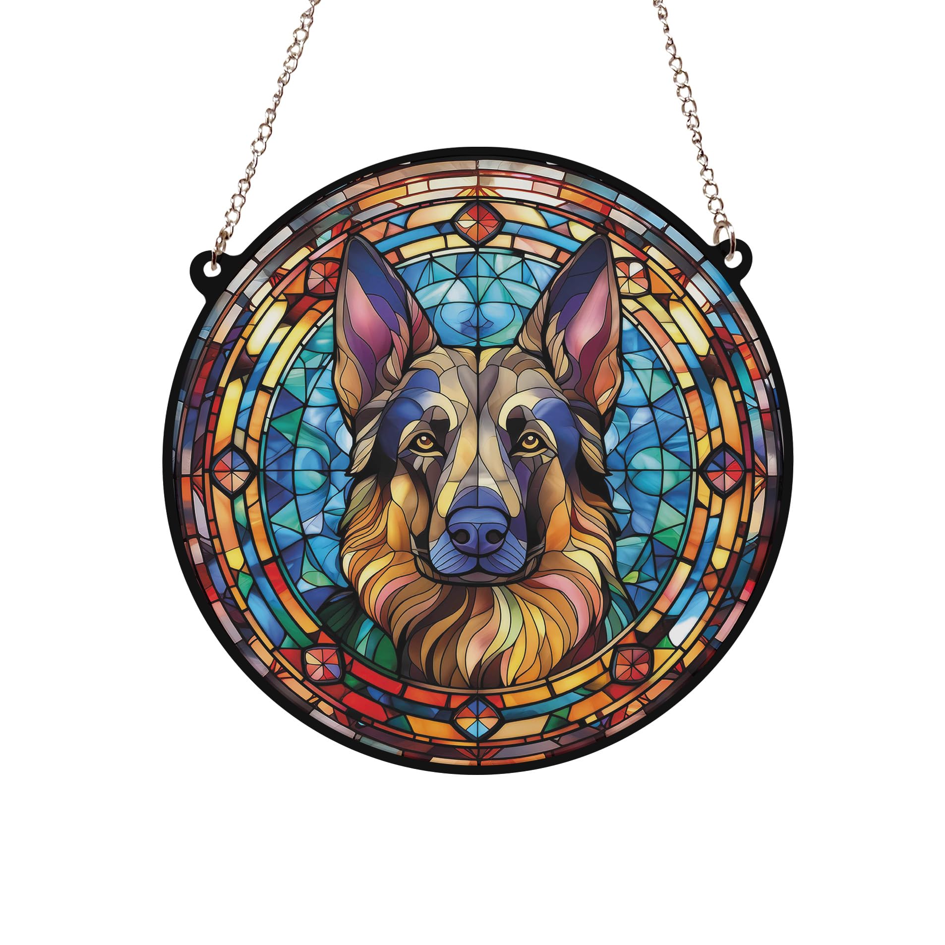 German Shepherd Stained Glass Effect Suncatcher Gift for Dog Lovers - 13cm