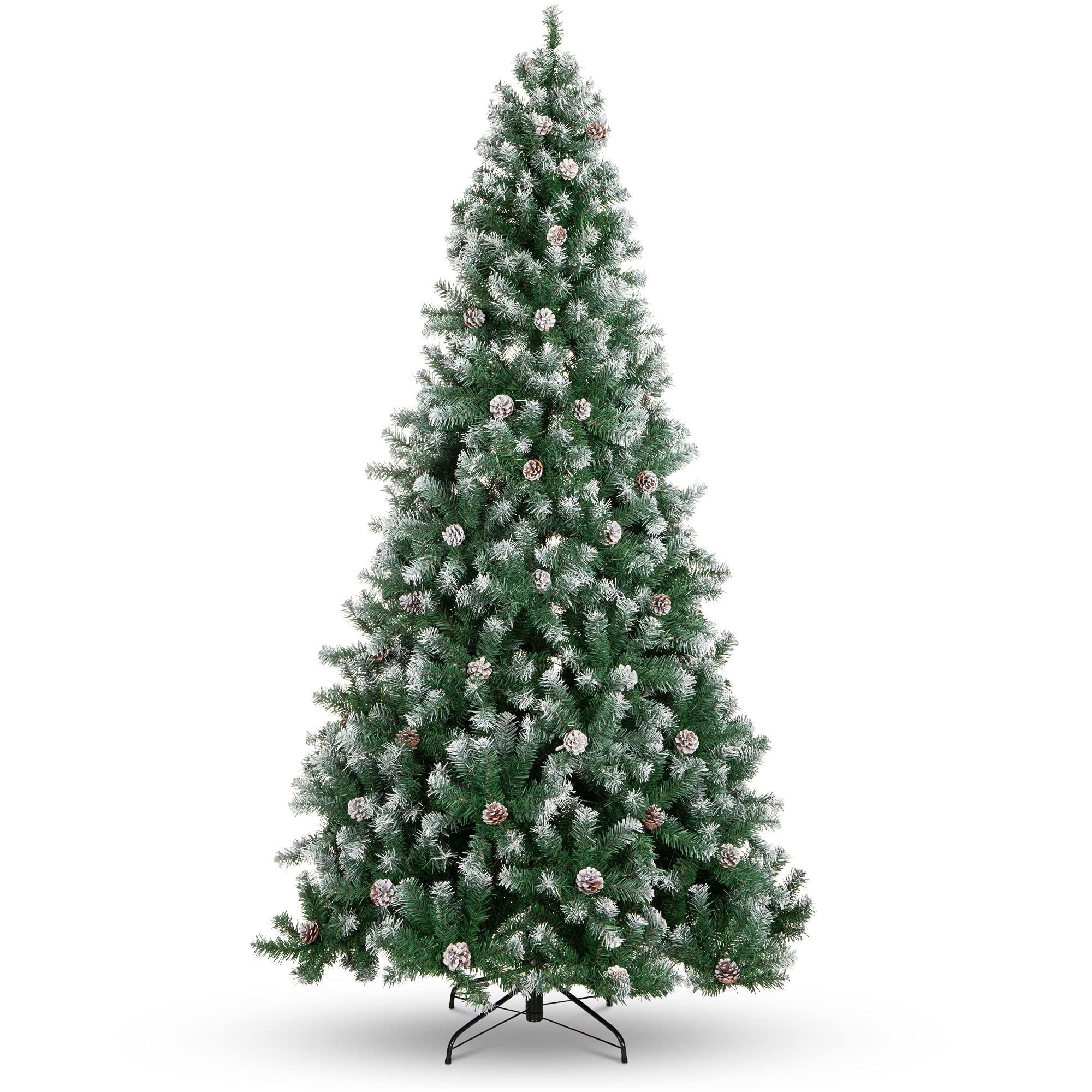 Photo 1 of Best Choice Products 7.5ft Pre-Decorated Holiday Christmas Tree for Home, Office, Party Decoration w/ 1,346 PVC Branch Tips, Partially Flocked Design, Pine Cones, Metal Hinges & Base