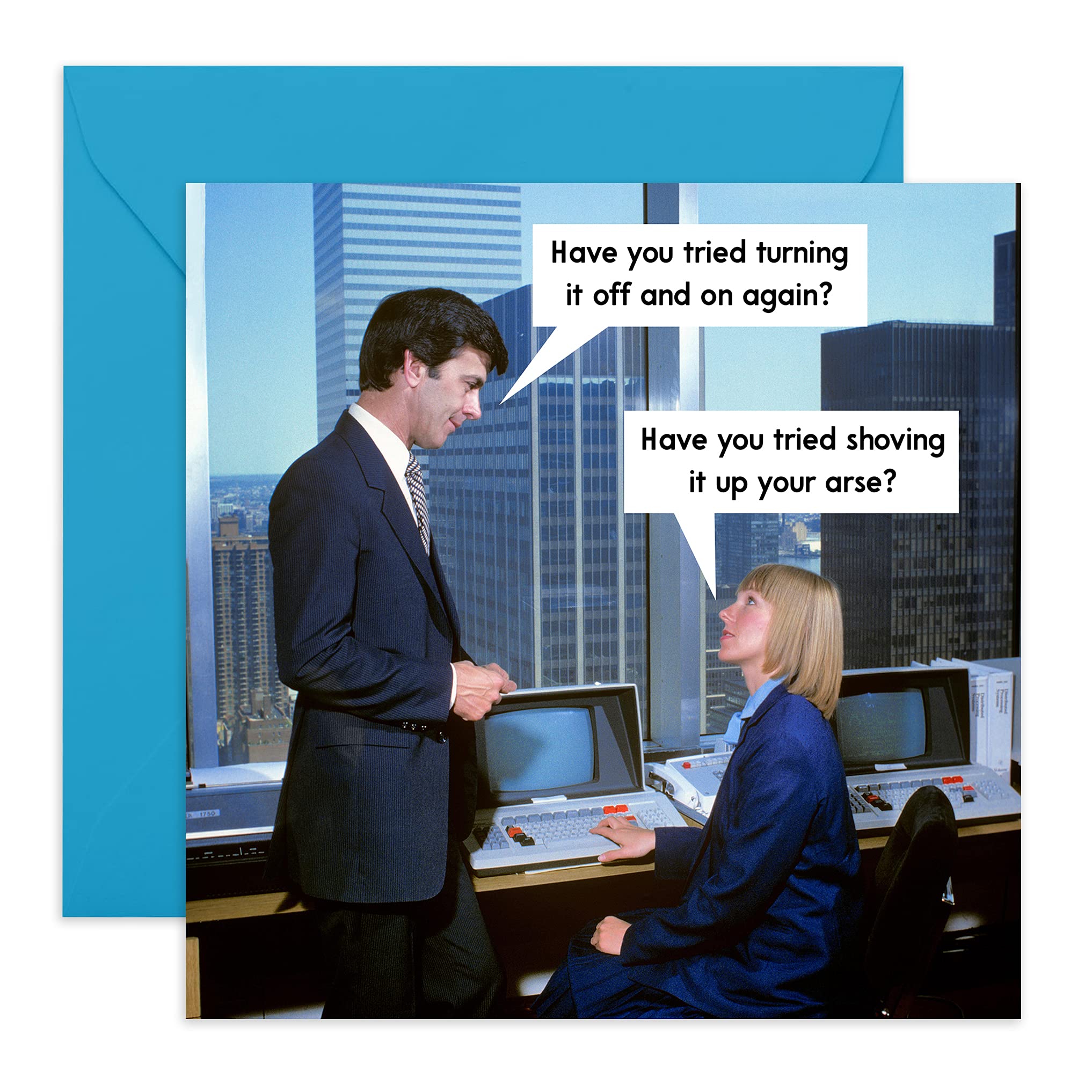 Humorous Birthday Card for Her - 'Have You Tried Turning it Off and On' - For Mum Dad Sister Brother - Tech Support Joke - Comes With Fun Stickers