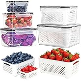 PRAKI 5-Pack Large Fruit Storage Containers for Fridge with Removable Colander, 2 in 1 Produce Storage Containers, BPA-Free Fridge Organizers and Storage Keep Fruits, Vegetables, Berry Fresh Longer