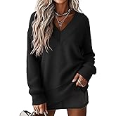 Jouica Women's Sweaters V Neck Pullover Sweater Side Slit Long Sleeve Knit Spring Tops Trendy Outfits for Women 2026