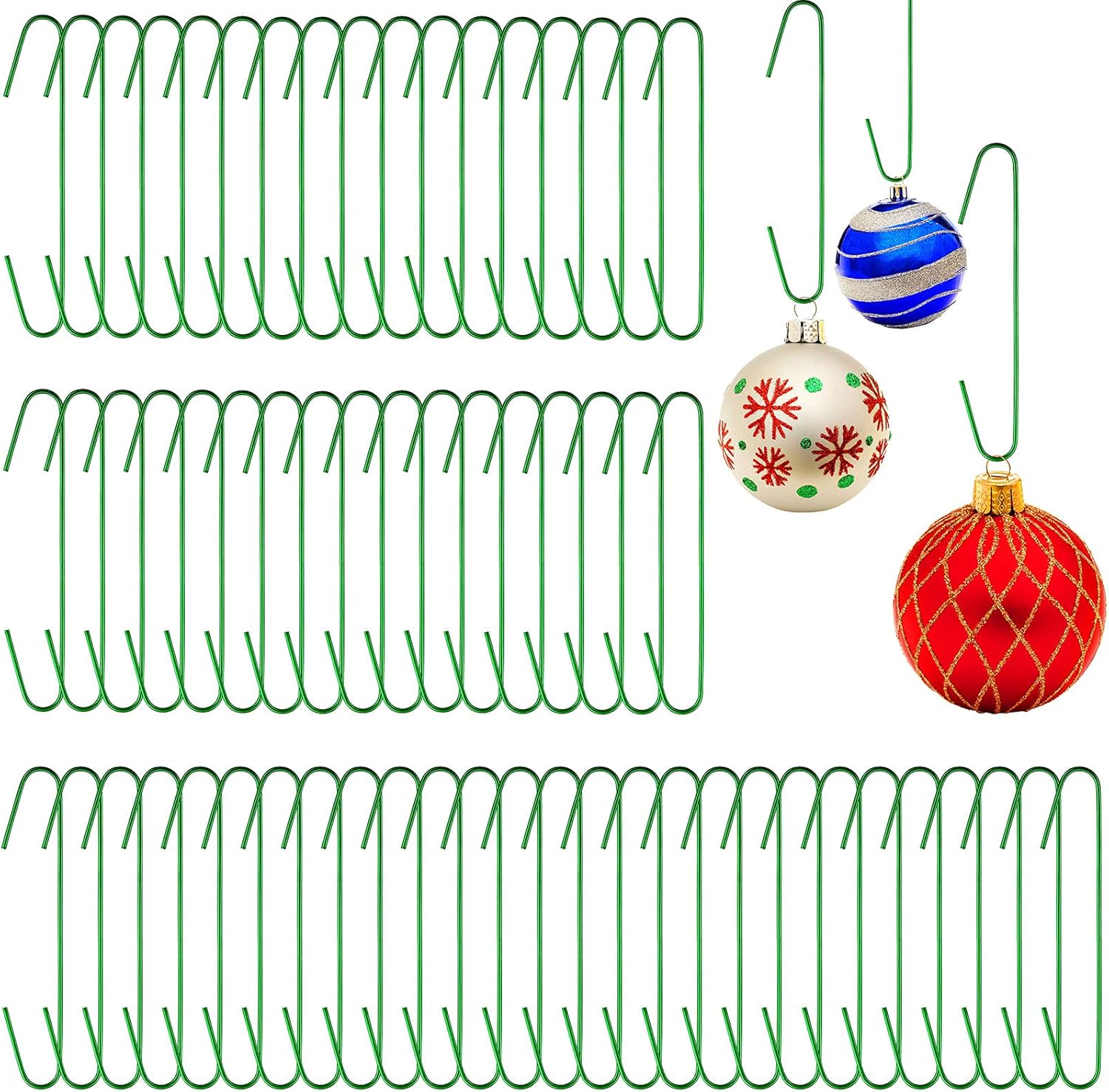 Ornament Hooks - Hotop 100 Pieces Christmas Ornament Hooks Xmas Ornament Hangers 2.5 Inch Large Metal Wire Christmas Tree Decorating Hooks Green Christmas Ball Hanging Hangers for Christmas Party Decorations
