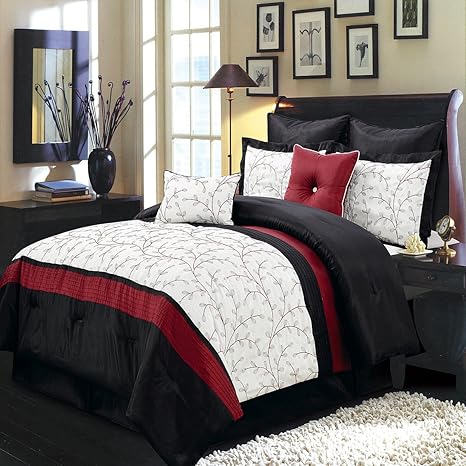 Atlantis Ivory Red And Black King Size Luxury 8 Piece Comforter