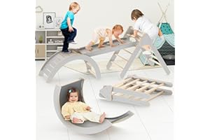 Qifeila Climbing Toys for Toddlers 1-7 Inside, 26.5 in Tall Wooden Toddler Climbing Toys Indoor, Montessori Climbing Pikler Triangle Set with Mat, Jungle Gyms Climbing for Toddlers, Baby Climbing Gym