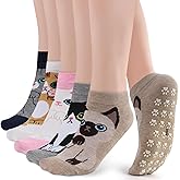 Non Slip Grippy Socks for Women Girls 5 Pack Cute Cat Grip Socks Pilates Slippers Footies for Yoga Barre Hospital