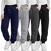 LessonZoo 4 Pack Girl's Sweatpants Casual Athletic Drawstring Joggers with Pocket Baggy Lounge Active Running Pants