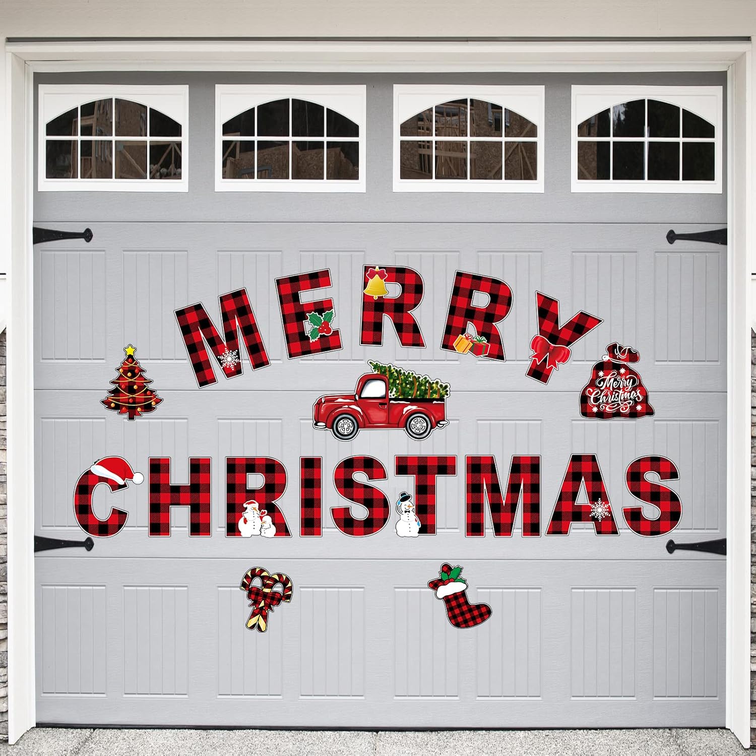 Garage Door Decorations - Large Christmas Garage Door Decorations Magnetic,19 Pcs Christmas Garage Door Magnets Set, Refrigerator Magnets Car Magnets for Xmas, Holiday and Christmas Decor（Plaid）