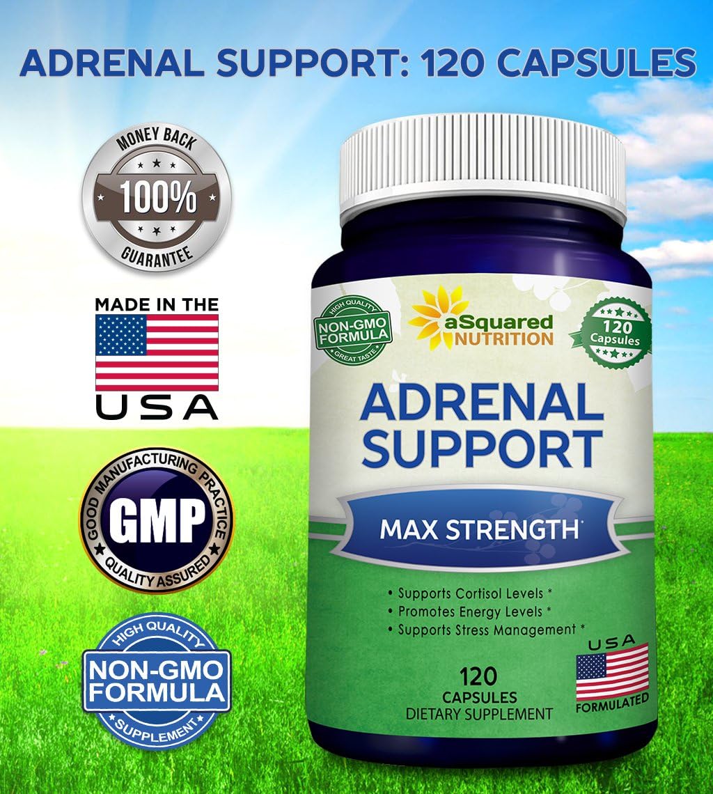 Adrenal Support & Cortisol Manager Supplement (120 Capsules) - Adrenal Health w/Vitamin C Complex Pills to Support Fatigue & Calm Stress Relief - Ashwagandha, L-Tyrosine, Rhodiola & Ginseng: Health & Personal Care