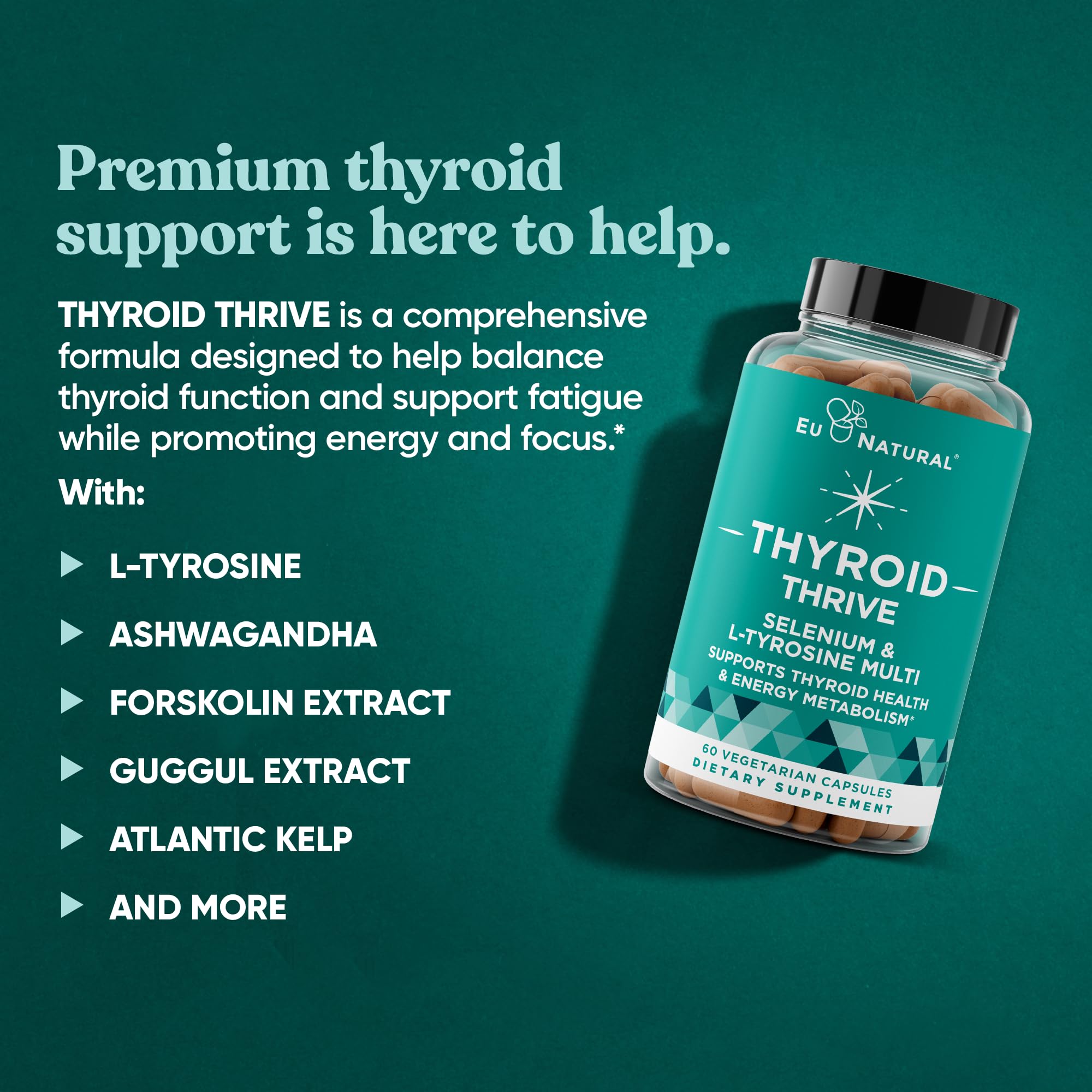 Thrive Energy Support – Naturally Fight Fatigue, Balance Hormones, Promote Focused Energy – Zinc, Selenium, Iodine – 60 Vegetarian Soft Capsules