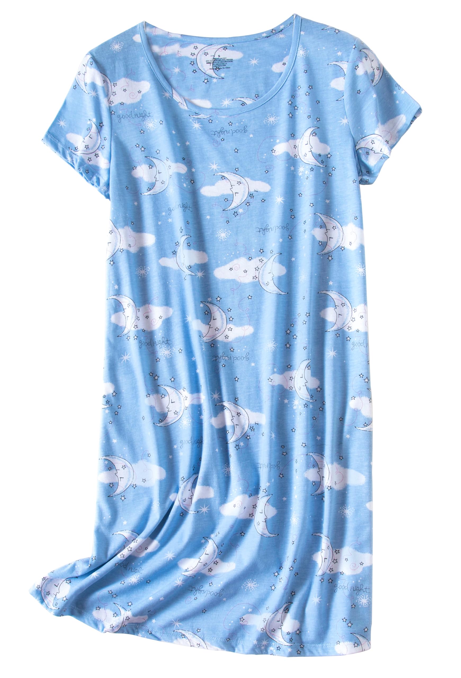 Photo 1 of PNAEONG Women's Nightgowns Short Sleeves Cotton Sleepwear Print Sleep Shirt XTSY108-Cloud Moon-L