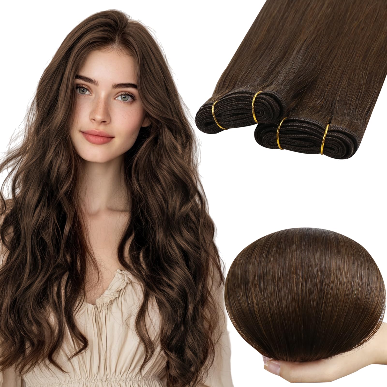 RUNATURE 22 Inch Human Hair Weft Hair Extensions Brown Sew in Hair Extensions Real Human Hair Weft Straight Hair 120g/pack #4 — image 1