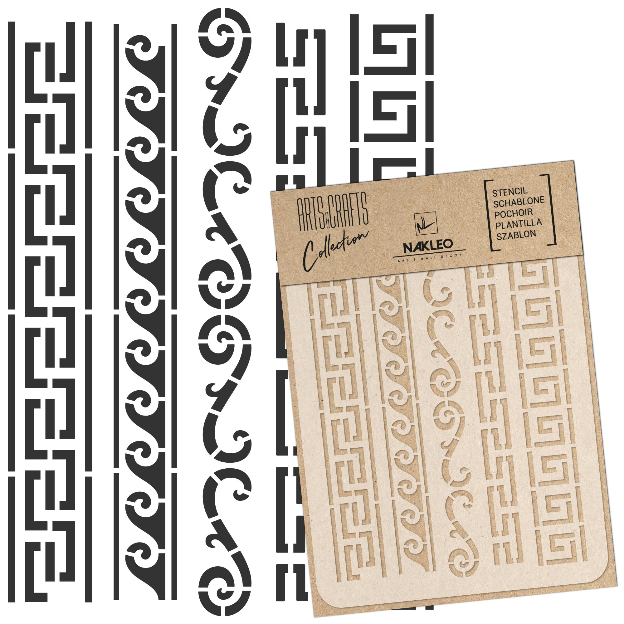 NAKLEO Painting Stencil for Crafts A5 15x21cm, Greek Ornaments Geometric Pattern, Reusable Plastic DIY & Scrapbooking Drawing Template, Decoupage Art Home Decor, Wall Wood Fabric Furniture