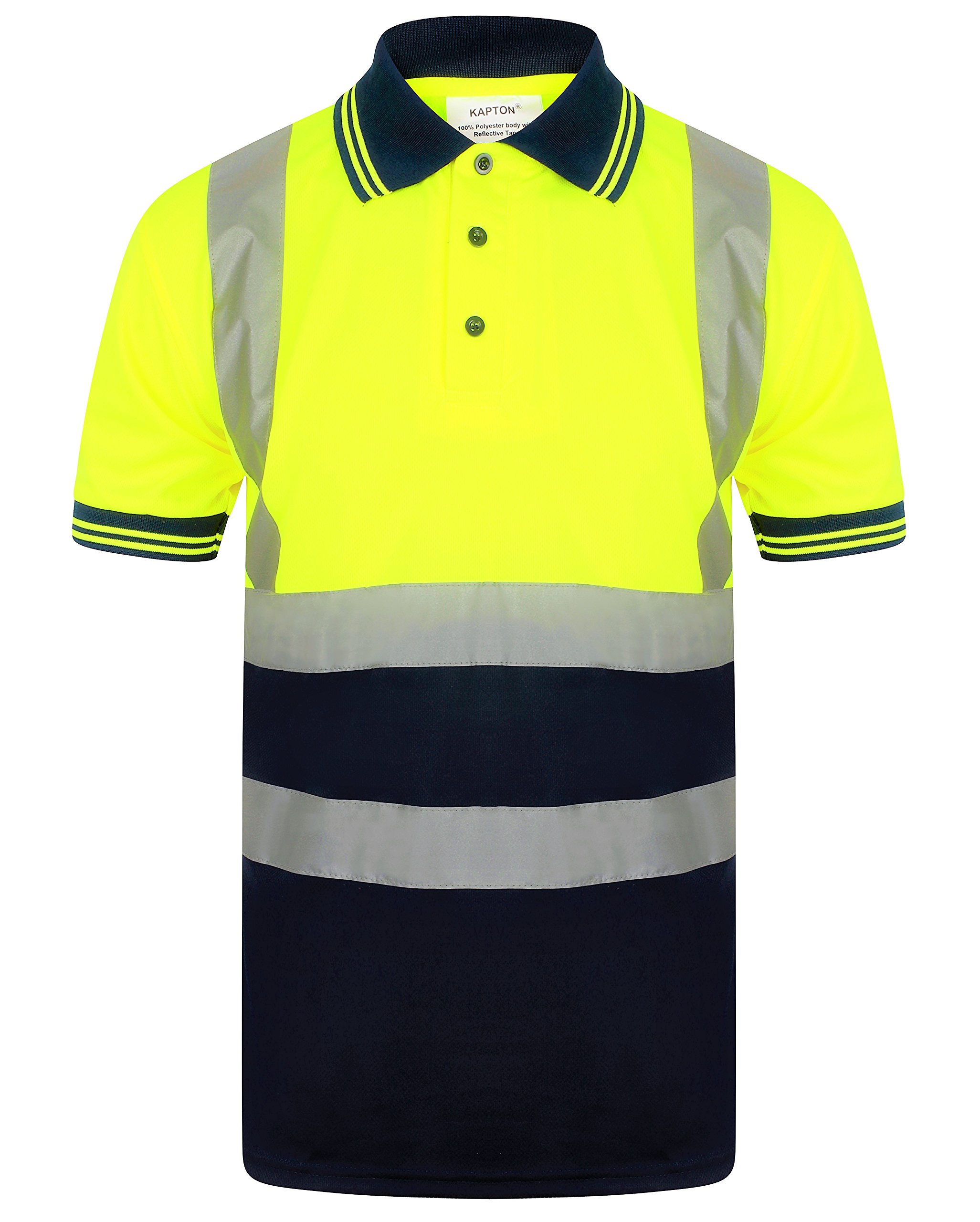 HuntaDeal Hi Viz Vis High Visibility Polo Shirt - 2 Tone Reflective Tape Safety Workwear | Breathable Lightweight Hi Vis T-Shirt | Yellow Work Top for Men with Double Tape Design