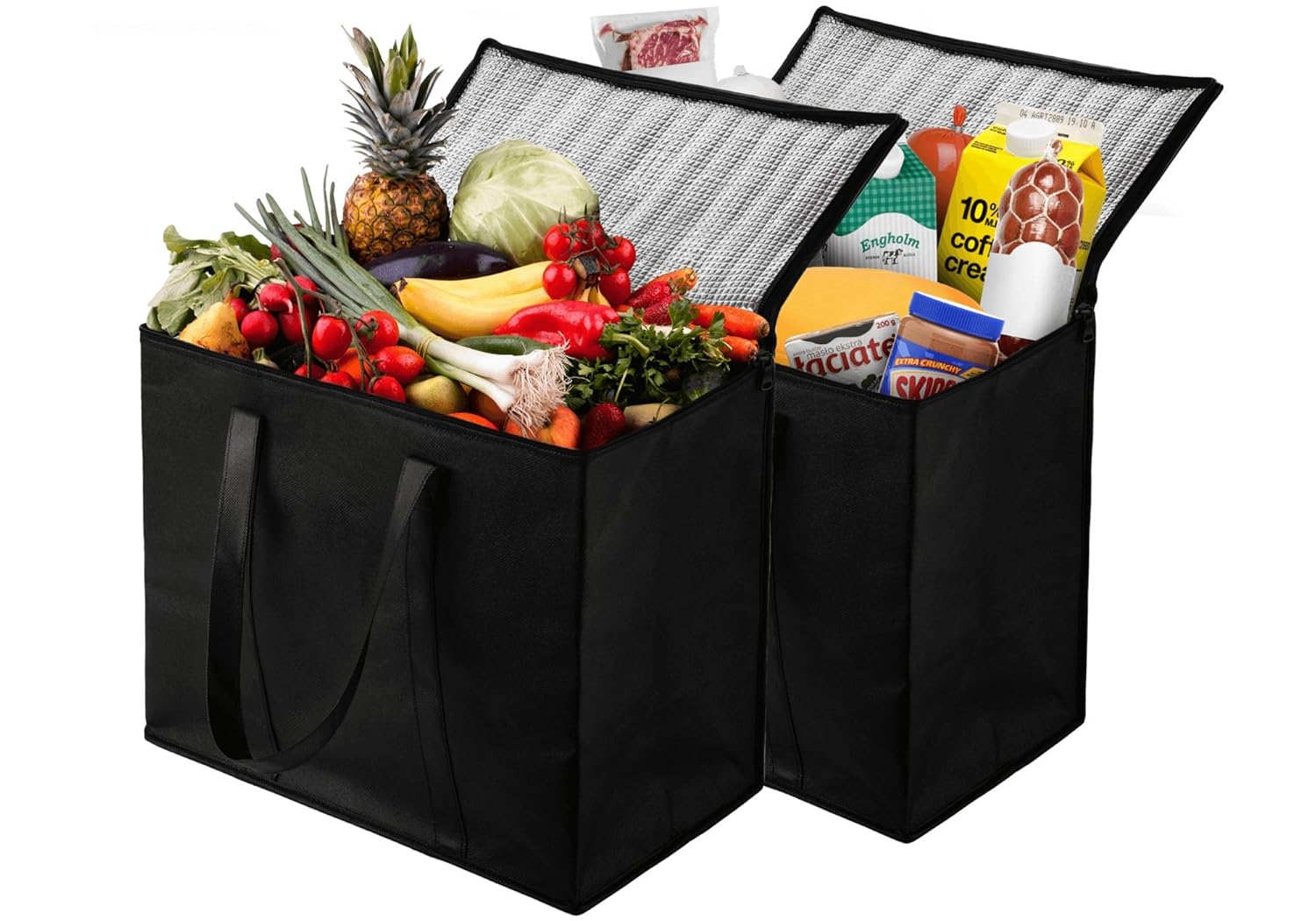 NZ home Collapsible Sturdy Zipper Insulated Reusable Grocery Bag