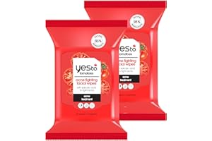 Yes To Tomatoes Clear Skin Acne Fighting Facial Wipes, Acne Prone Skin + Helps Control Oil + Salicylic Acid + 95% Natural Ingredients, 30 Count (Pack of 2)