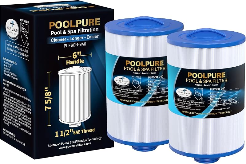 POOLPURE 6CH-940 Spa Filter 1 1/2 In Thread Replaces PWW50P3 2 Pack