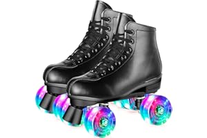 Perzcare Roller Skate Shoes for Women&Men Classic PU Leather High-top Double-Row Roller Skates for Beginner, Professional Indoor Outdoor Four-Wheel Shiny Roller Skates for Girls Unisex
