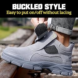 GLANOUDUN Steel Toe Boots for Men Grey Slip On