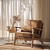 VINGLI Solid Wood Wide Armrests Accent Chair,Upholstered Mid Century Modern Chair with Pillow,Comfy Reading Chair Farmhouse A