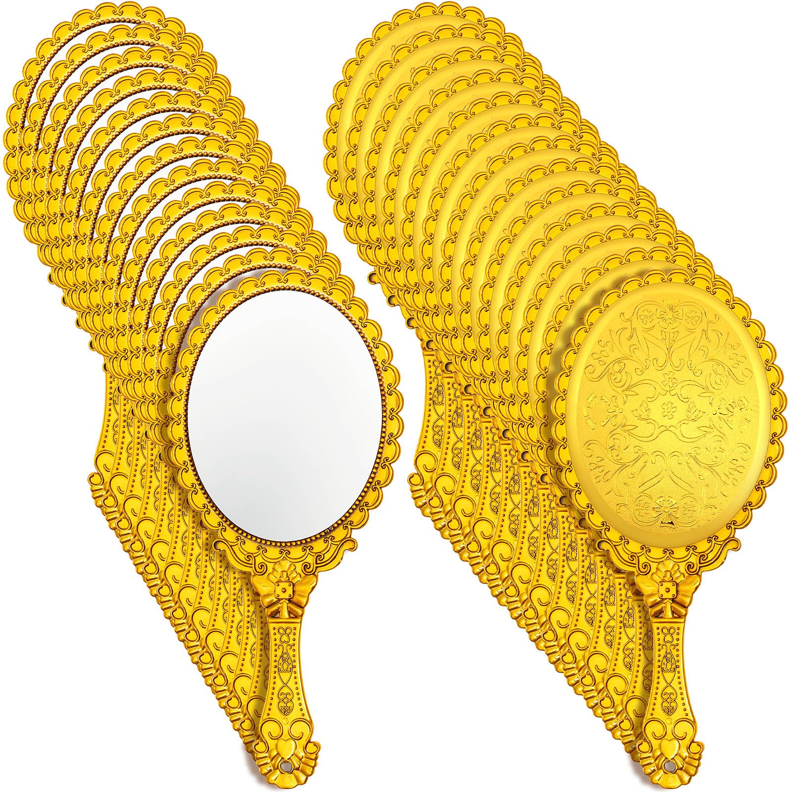Photo 1 of Qunclay 48 Pcs Vintage Handheld Mirror, 9.8" L x 4.5" W Small Gold Embossed Portable Princess Mirror for Classroom Kids Princess Party Favors Travel