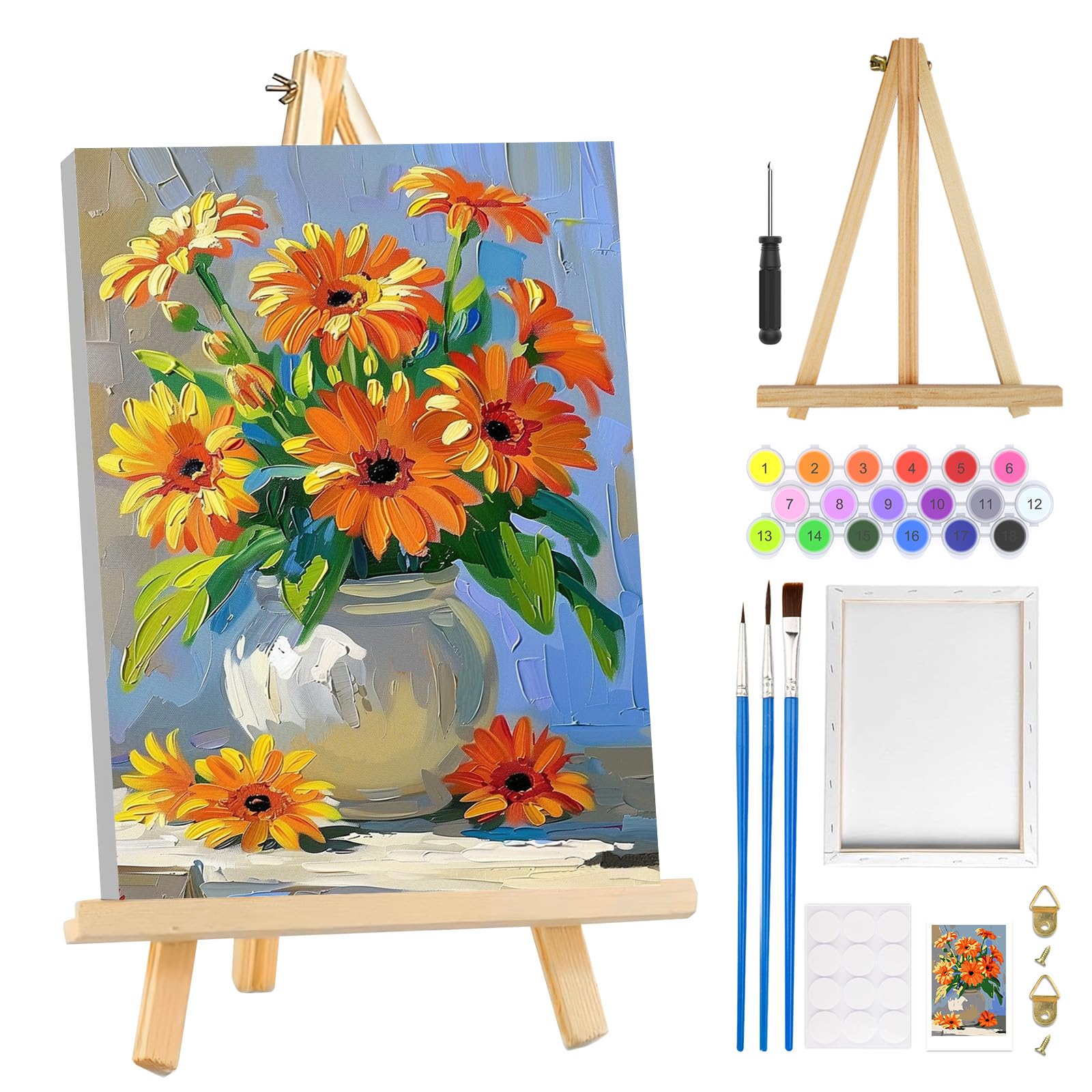 MOGTAA Flowers in Vase Paint by Numbers for Adults with Frame, Flowers Landscape Painting by Numbers for Adults with Easel, DIY Acrylic Oil Painting Kits Art Crafts for Home Decor, 8x12in