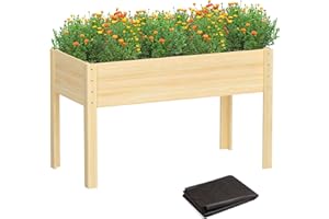 HIGHPRO Wooden Raised Garden Bed with Legs, 48x24x30in Cedar Elevated Planter Box Outdoor with Bed Liners for Gardening, Backyard, Patio, Balcony, Grow Herbs and Vegetables