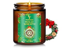 FF FRAGRFLOWING Christmas Candle, Holly Wreath Scented Candles for Home, Holiday Candles Natural Soy Candle, Aromatherapy Candle 7 oz Jar Candles Christmas Gifts for Women Men