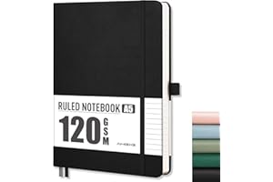 AHGXG Lined Journal Notebook, A5 College Ruled Notebook for Work Women Men, 120 GSM Thick Paper, 160 Numbered Pages, Hardcove