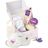Lizush Luxury Spa Gifts for Women – 7 Piece Lavender Gift Set with Candle, Gift Baskets for Women, Body Care Set for Mom, Birthday Box, Relaxation & Self Care Spa Kit for Wife – Handmade in the USA