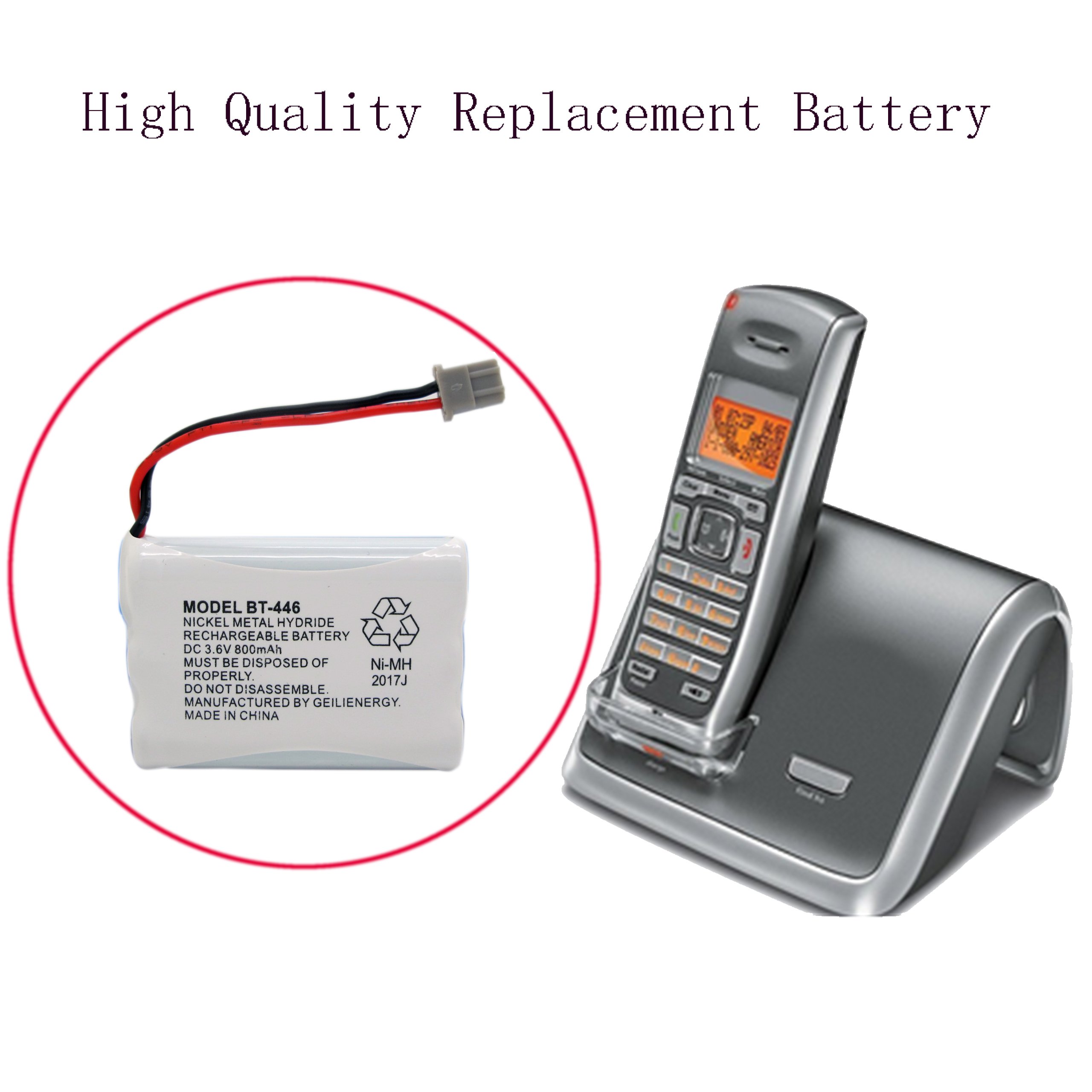 GEILIENERGY BT446 BT-446 Phone Battery Compatible with Uniden BBTY0503001 BT-1004 BT-1005 GE-TL26402 BT-504 CPH-488B 3.6V 800mAh (2 Pack)