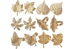 12 Pcs Thanksgiving Napkin Rings Set Fall Napkin Holders Metal Leafs Rings Holders Buckle Table Decor for Autumn Thanksgiving Halloween Wedding Home Party Supplies Antique Gold - CLEENTABLE