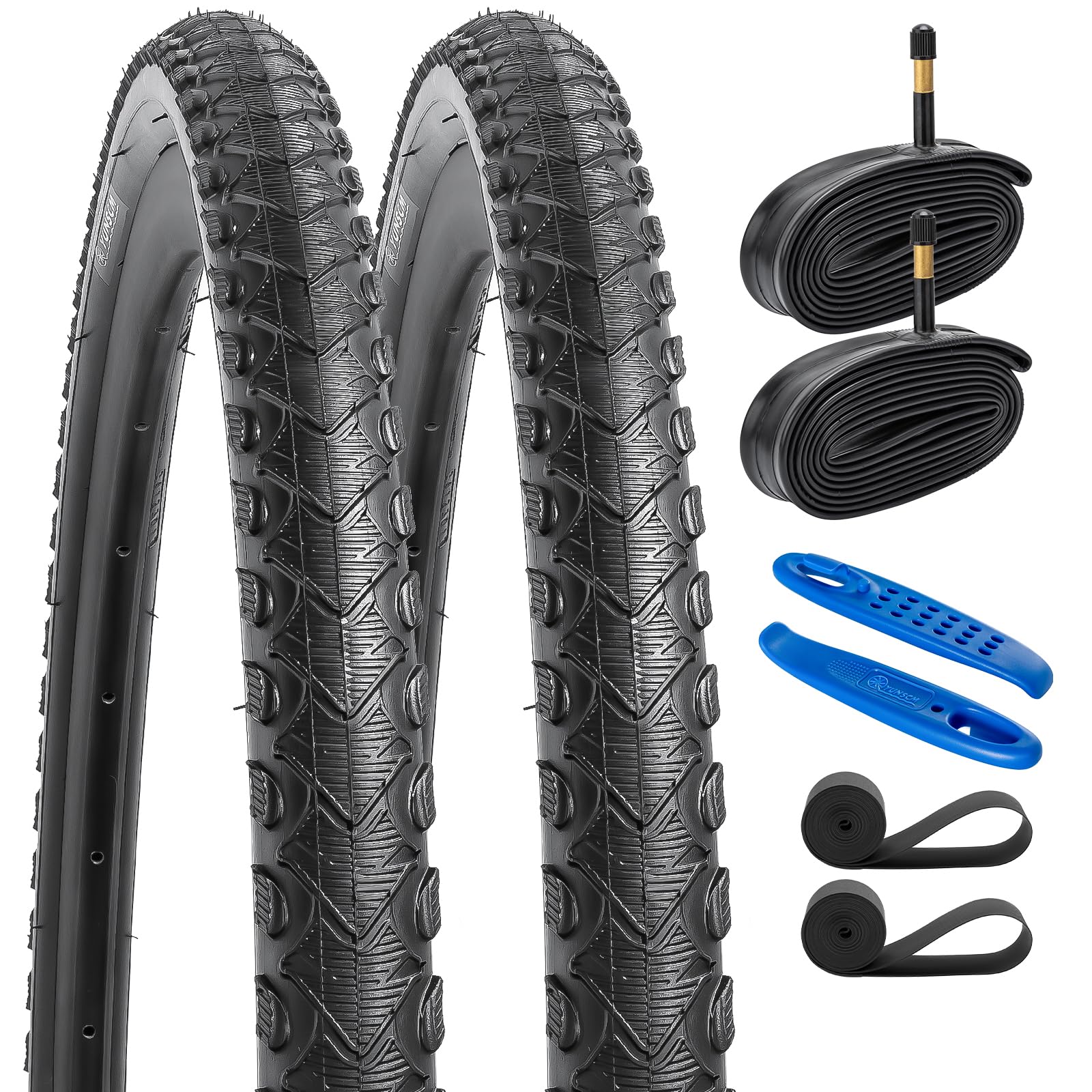 YunSCM 2-Pack 28 inch Road Bike Tyres 700x40C 28x1.60 Tires 40-622 and 700C Heavy Duty Bike Tubes Schrader Valve AV48mm,Compatible with 700x38C 700x40C 700x42C 38/42-622 Bike Tyres and Tubes (P-1027)