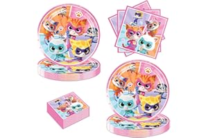 We1Fit 40packs Super kitties Birthday Decor 20 Plates, 20 Napkins for Super kitties Theme Kids Birthday Party Supplies