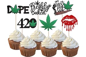 YCTHUNFISH 24 Pack Marijuana Leaf Cupcake Toppers Glitter Dope 420 Cupcake Picks Have a Dope Cake Decorations for Birthday Party Supplies