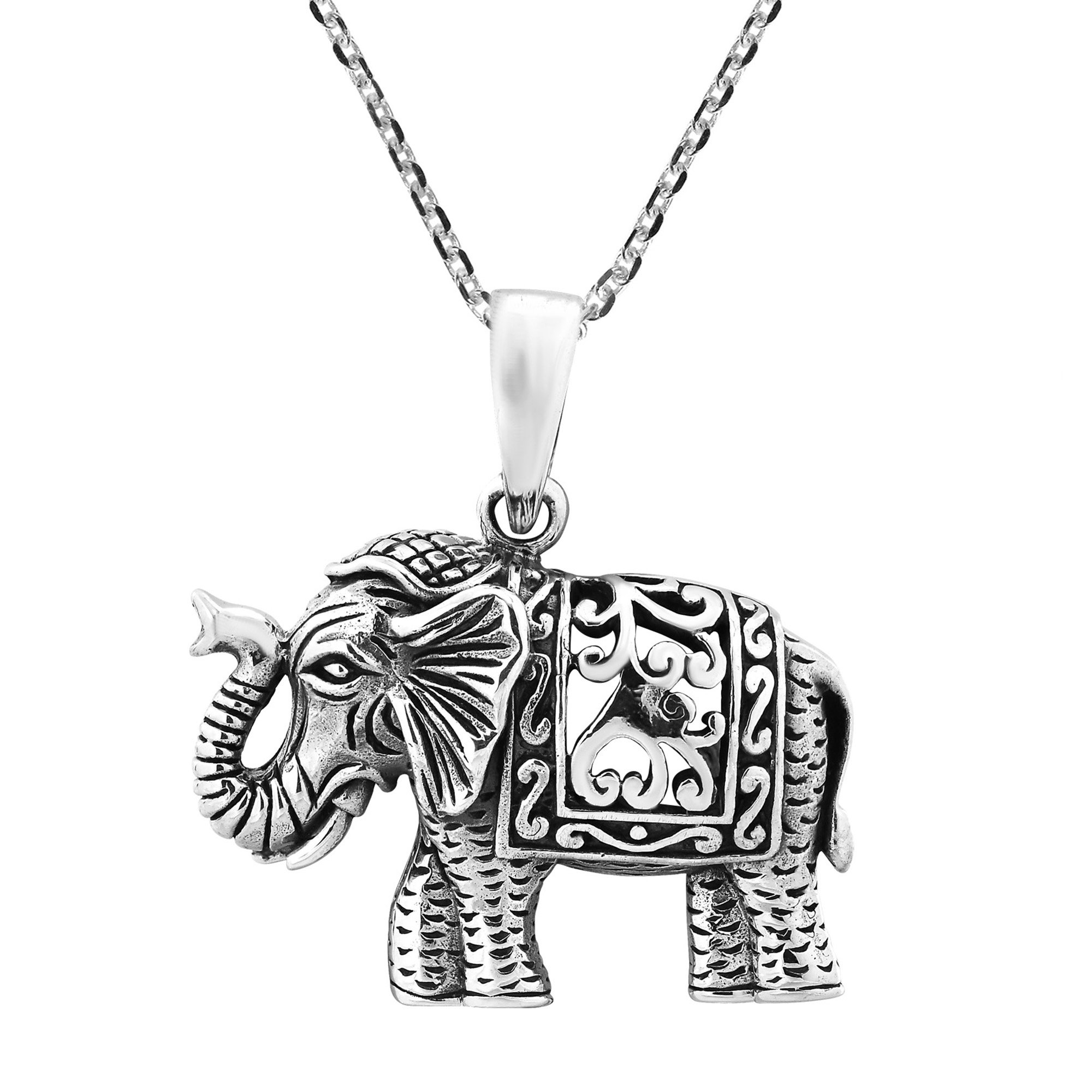 AeraVida Intricately Detailed Regal and Majestic Elephant .925 Sterling Silver Necklace