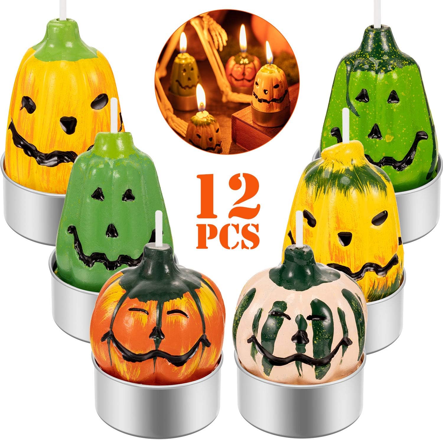 12 Pieces Halloween Pumpkin Candle Handmade Halloween