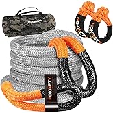 HOKINETY Kinetic Recovery Tow Rope: 1-1/8" x 30ft 48000LBS Snatch Strap with Soft Shackles Heavy Duty Offroad Towing Straps Kit for Trucks SUV UTV ATV Tractor Car Jeep - Gray