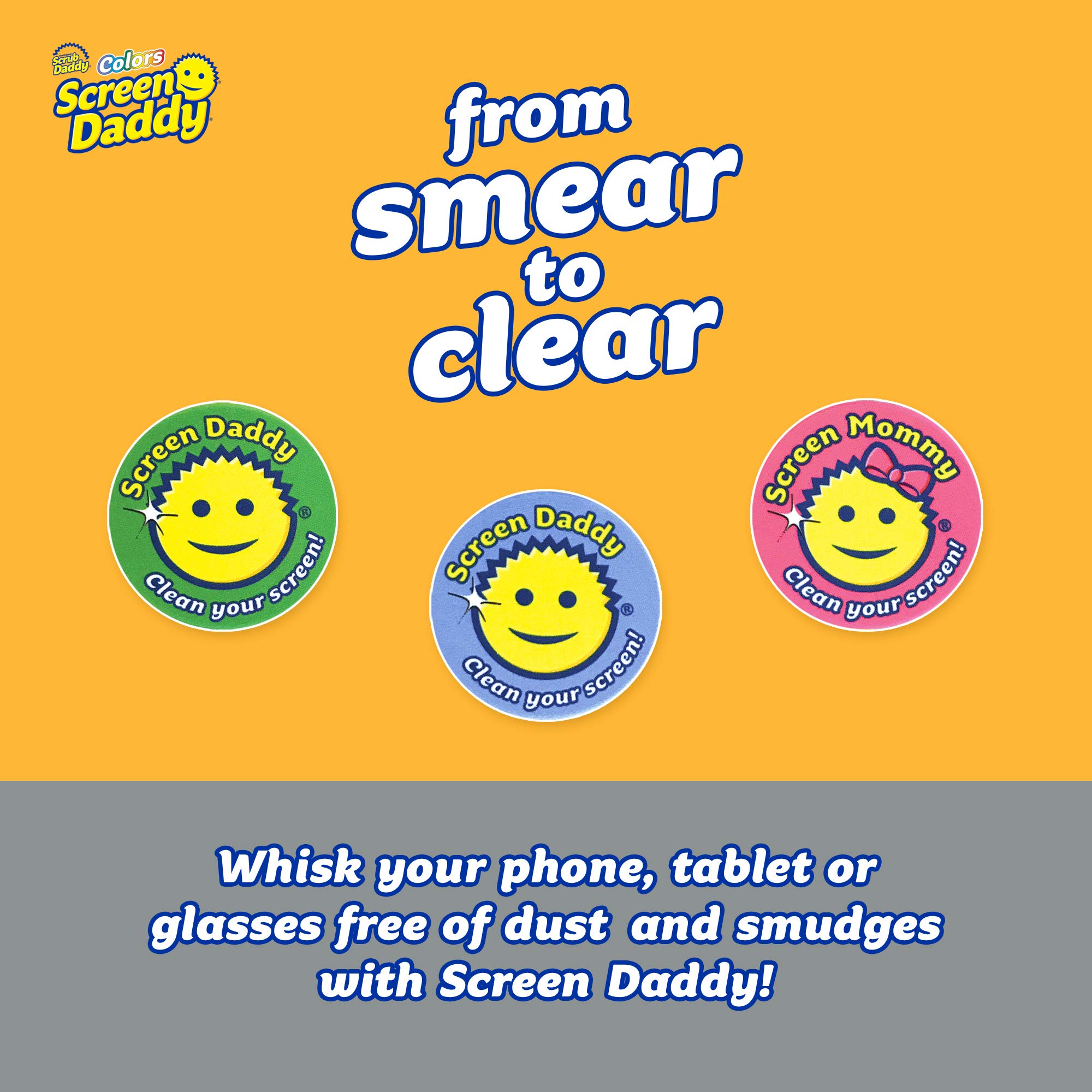 Scrub Daddy, Screen Daddy - Multi-color, Multi-use Microfiber Cleaning Pads for Electronic Screens With Convenient Storage, Scratch Free, Streak Free, Reusable and Washable, 3ct