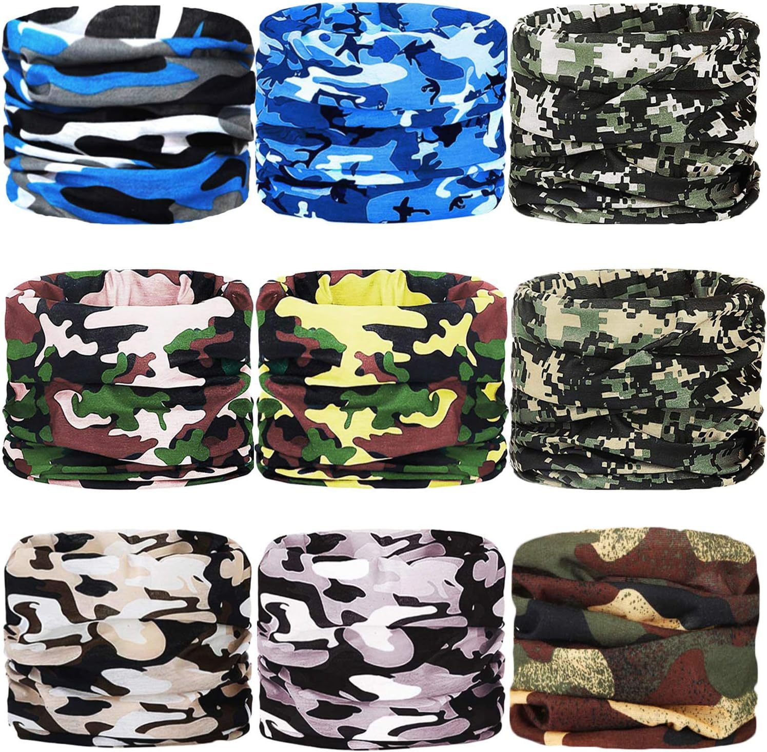 YINXN 9PCS Bandana Headband, Buff Neckwear Balaclava Mask Wristband 13-In-1 Elastic Scarf Sports Magic Headwrap for Yoga Cycling Hiking Running
