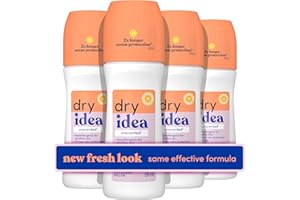 Dry Idea Roll-On Deodorant & Antiperspirant | 2X Longer Sweat Protection | 72-Hour Odor Protection | Unscented & Hypoallergenic for Sensitive Skin, 3.25 oz. (4-Pack)