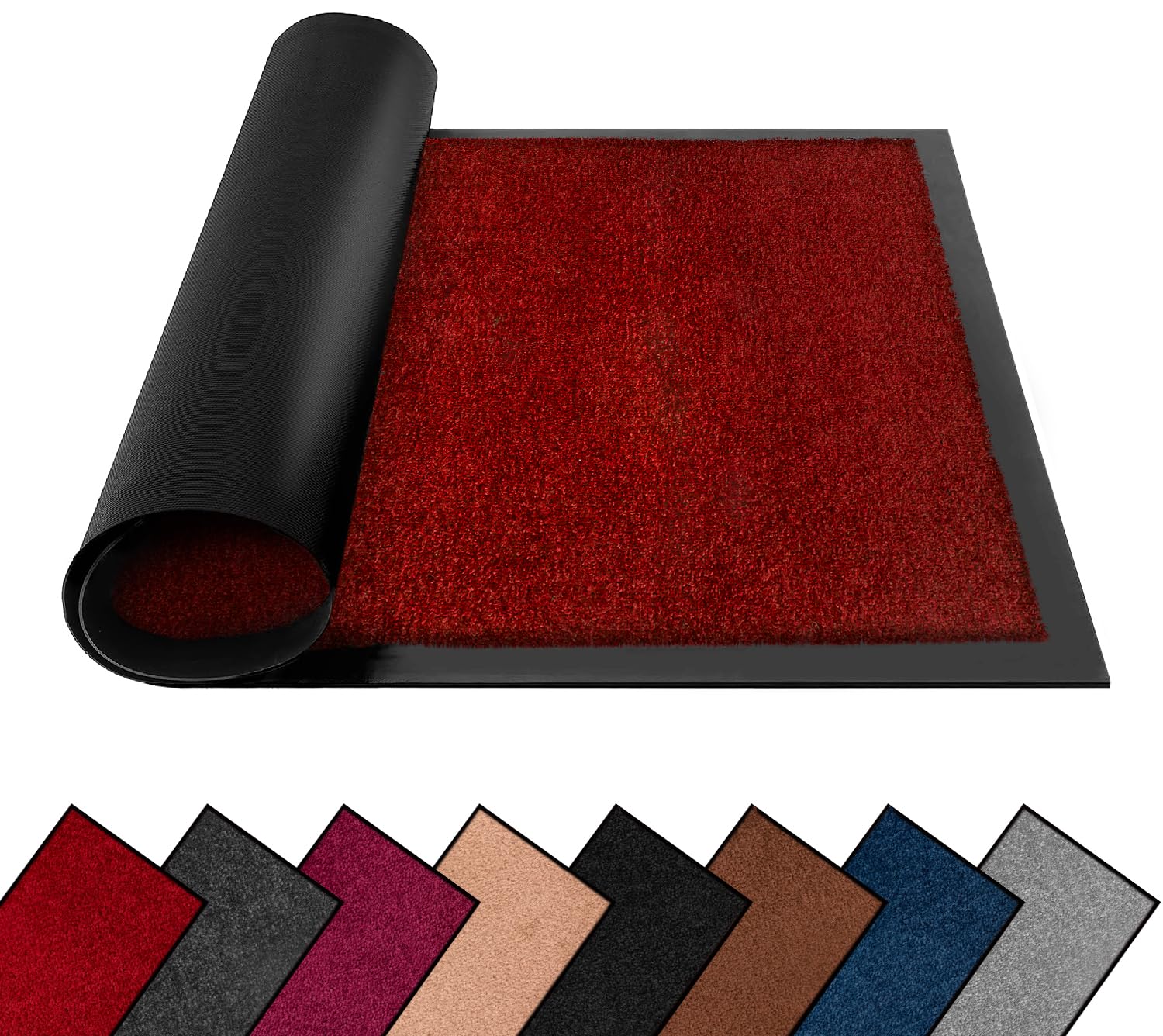 FB FunkyBuys Washable Dirt Trapper Door Mats Indoor & Outdoor, Heavy Duty Non Slip Doormats, Rubber Backed Floor Mat, Super Absorbent Front Door Mat, Entrance Rug (Red-Plain, 60cm x 120cm)