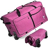 Bago Rolling Duffle Bag with Wheels - 31" 120L Foldable Weekender Bag, Waterproof Travel Duffel Bag, Heavy Duty Lightweight Duffle Bag for Traveling, Rolling Duffel Bag with Wheels (SnowPurple2024)