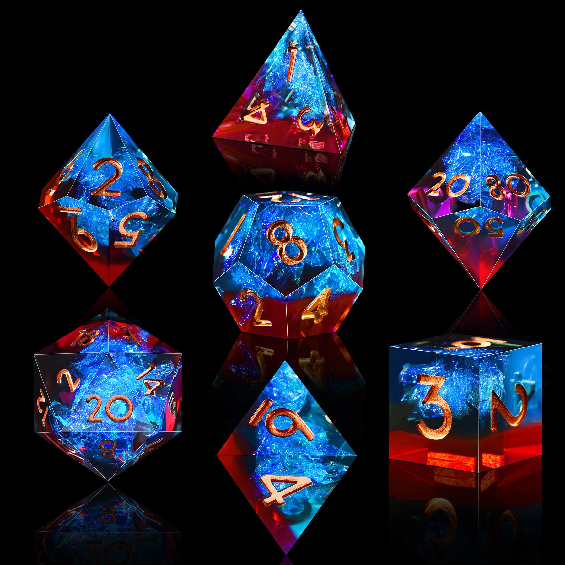 SIQUK 7-Die Polyhedral Dice for DND Handmade Sharp Edge Game Dice for Dungeons and Dragons RPG MTG Table Games (Flame Red & Ice Blue) — image 1