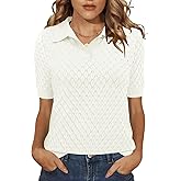 Rapbin Womens Short Sleeve Polo Sweater Knit Collared Pollover Summer V Neck Business Casual Tops